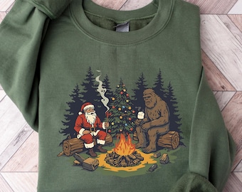 Santa Bigfoot Christmas Campfire Sweater, Funny Christmas Sweater, Ugly Christmas Sweater, Gift for Him, Christmas Camping sweatshirt