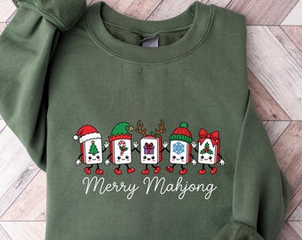Merry Mahjong Chinoiserie Christmas Tree Sweatshirt, Mahjong Social Club Shirt, Mahjong T-shirt,