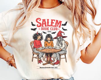 Witchy Book Club Shirt, Spooky Girl Reading Shirt, Book Lover Halloween Shirt, Witches Salem Shirt, Salem Massachusetts Halloween Witch Tee