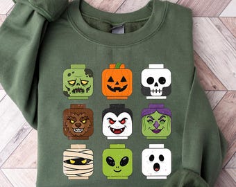 Pumpkin Building Blocks Bricks Sweatshirt, Pumpkin Brick Tee, Spooky Block Shirt, Kids Blocks Shirt, Youth Toddler Sweatshirt
