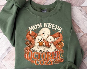 Mom Keeps October Cozy Sweatshirt, Spooky Mama Crewneck, Soft Halloween Shirt, Retro Ghost Family Tee, Fall Motherhood Gift,