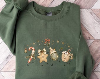 Christmas Doodle Sweatshirt, Cute Holiday Gift, Xmas Decorating T-shirt, Cozy Winter Christmas Gift, Xmas Tree Tee