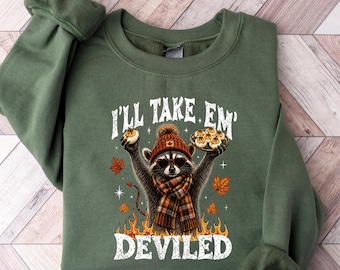 I'll Take Em Deviled, Funny Friendsgiving Sweatshirt, Retro Fall Food Humor, Autumn Graphic Apparel
