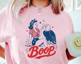 Boop Eagle T Shirt, Funny Patriotic Vintage Girl Boop Eagle Graphic Tee, 4th July Retro America Shirt, Patriotic Boop The Eagle