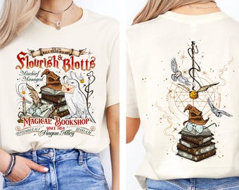 Wizard Book Shop T-Shirt, Flourish and Blotts Shirt, Bookworm Shirt, Universal Magical Family Trip Shirt, Gift for Fans