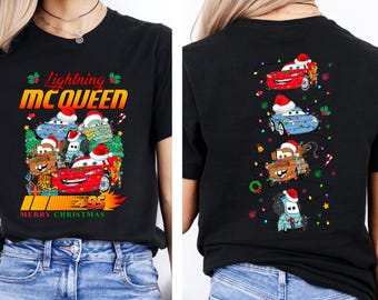 Lightning McQueen Christmas Shirt, Two Sided Cars Christmas Tee, Disney Pixar Holiday Shirt, Cars Land WDW Disneyland Family Trip
