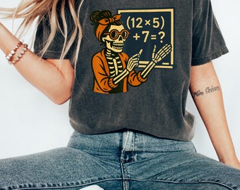 67 Teacher Halloween Skeleton T-Shirt, Spooky Ghost Teacher T-shirt, Six Seven Meme Math Tshirt ,Cute Halloween Gift, Spooky Season Tee