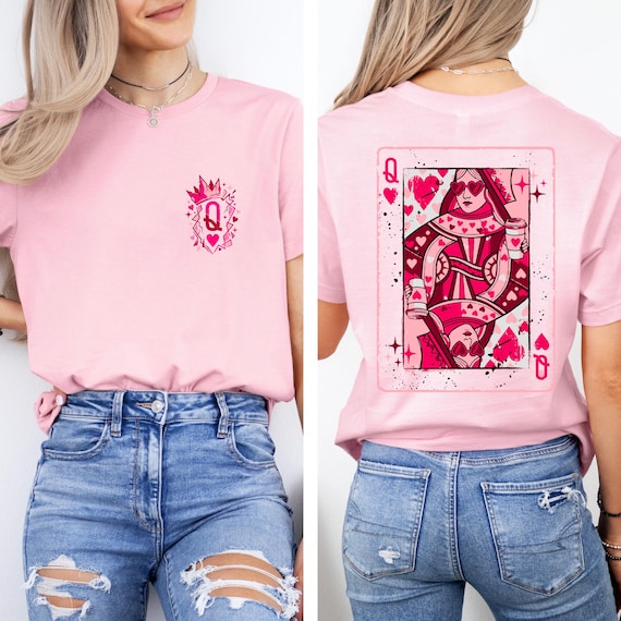Playing Card Two-Sided T-Shirt, Queen Card Shirt, Hearts Sweatshirt, Valentines Day Tee, Playing Cards Shirt, Gift for Valentine's Day