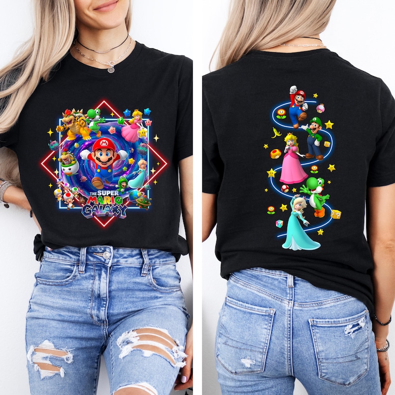 Super Mario Galaxy Movie 2 Sided Shirt, Mario Since 85 Tee, Nintendo World Family Holiday Tee, Universal Orlando Birthday Gift image 1