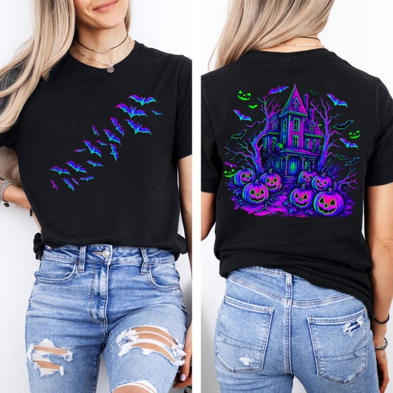 Halloween Bats Shirt, Halloween Haunted House Shirt, Retro Halloween Bats Shirt, Halloween Gift, Flying Bats Shirt, Halloween Costume Shirt