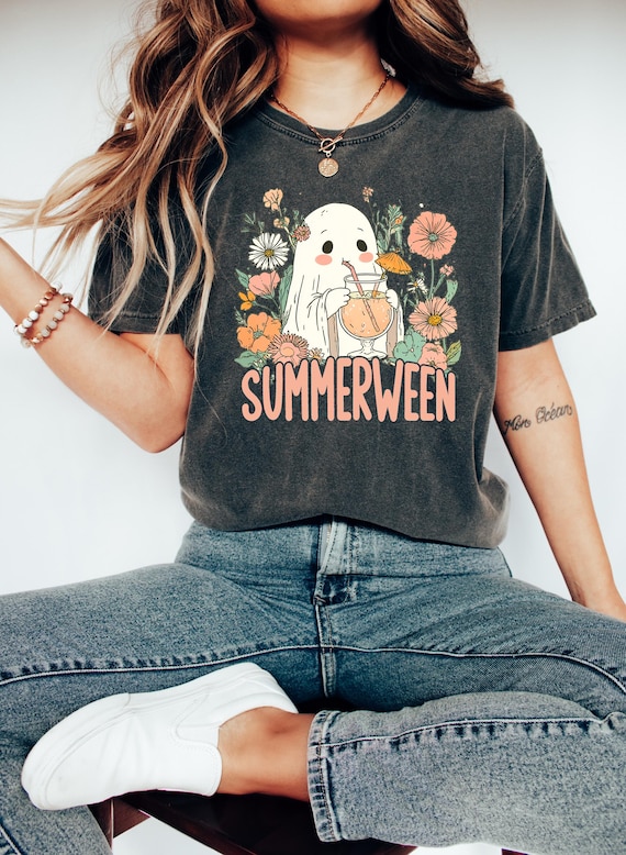Summerween Ghost Shirt, Cute Halloween Beach Tee, Spooky Season in July, Retro Comfort Colors T-Shirt, Trending Right Now