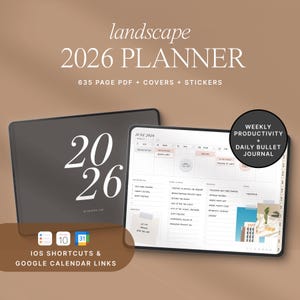 2026 Digital Planner for GoodNotes, iPad & Tablet | Dated | Landscape | Weekly Productivity, Daily Bullet Journal