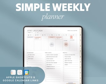 2026 Simple Weekly Planner | Minimalist Digital Calendar for GoodNotes, iPad | Portrait (Fully Hyperlinked PDF)