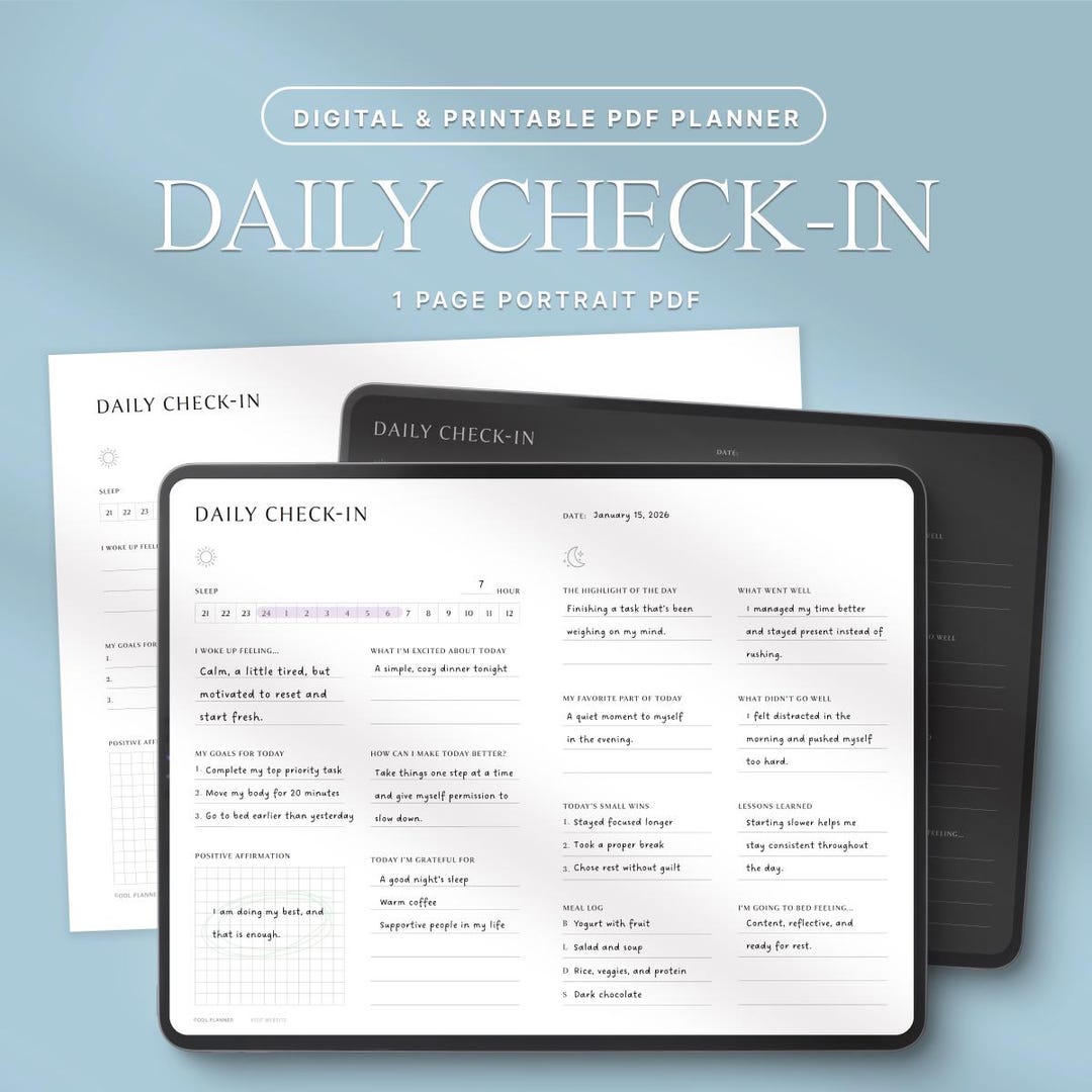 Daily Check-in (landscape) – Digital & Printable Planner PDF, Goodnotes ...