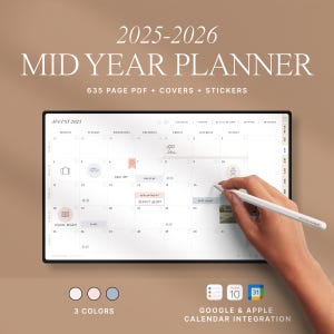 2025 2026 Mid Year Life Planner Goodnotes Dated Daily Weekly Digital Planner 25-26 Apple Shortcut Calendar Integration Google Calendar Links