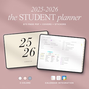 Peut inclure: Un agenda étudiant numérique pour 2025-2026, avec une couverture crème affichant les chiffres 25 et 26. L'agenda comprend 873 pages, des couvertures et des autocollants. Il propose une intégration du calendrier et est disponible en 3 couleurs.