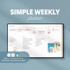 2026 Simple Weekly Planner | Minimalist Digital Calendar for GoodNotes, iPad | Landscape (Fully Hyperlinked PDF)