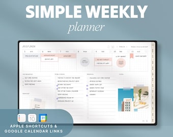 2026 Simple Weekly Planner | Minimalist Digital Calendar for GoodNotes, iPad | Landscape (Fully Hyperlinked PDF)