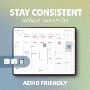 2026 ADHD Planner | All-in-one Digital Planner for GoodNotes, iPad | Weekly Time-Block, Landscape (Fully-Hyperlinked PDF)