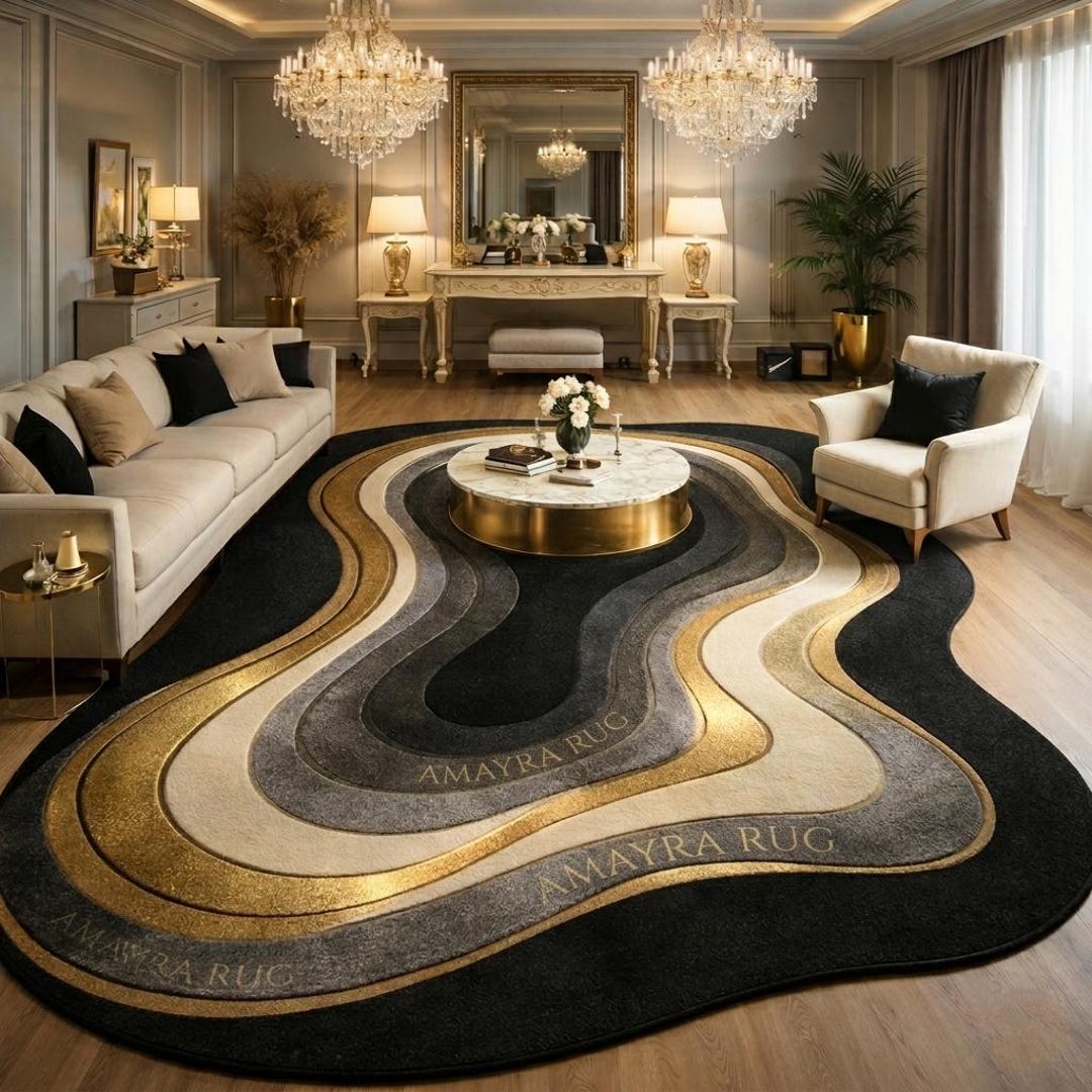 Expensive Rugs Texture Luxury Irregular Hand Tufted Wool Rug, Black Gold Abstract Area Rug ...