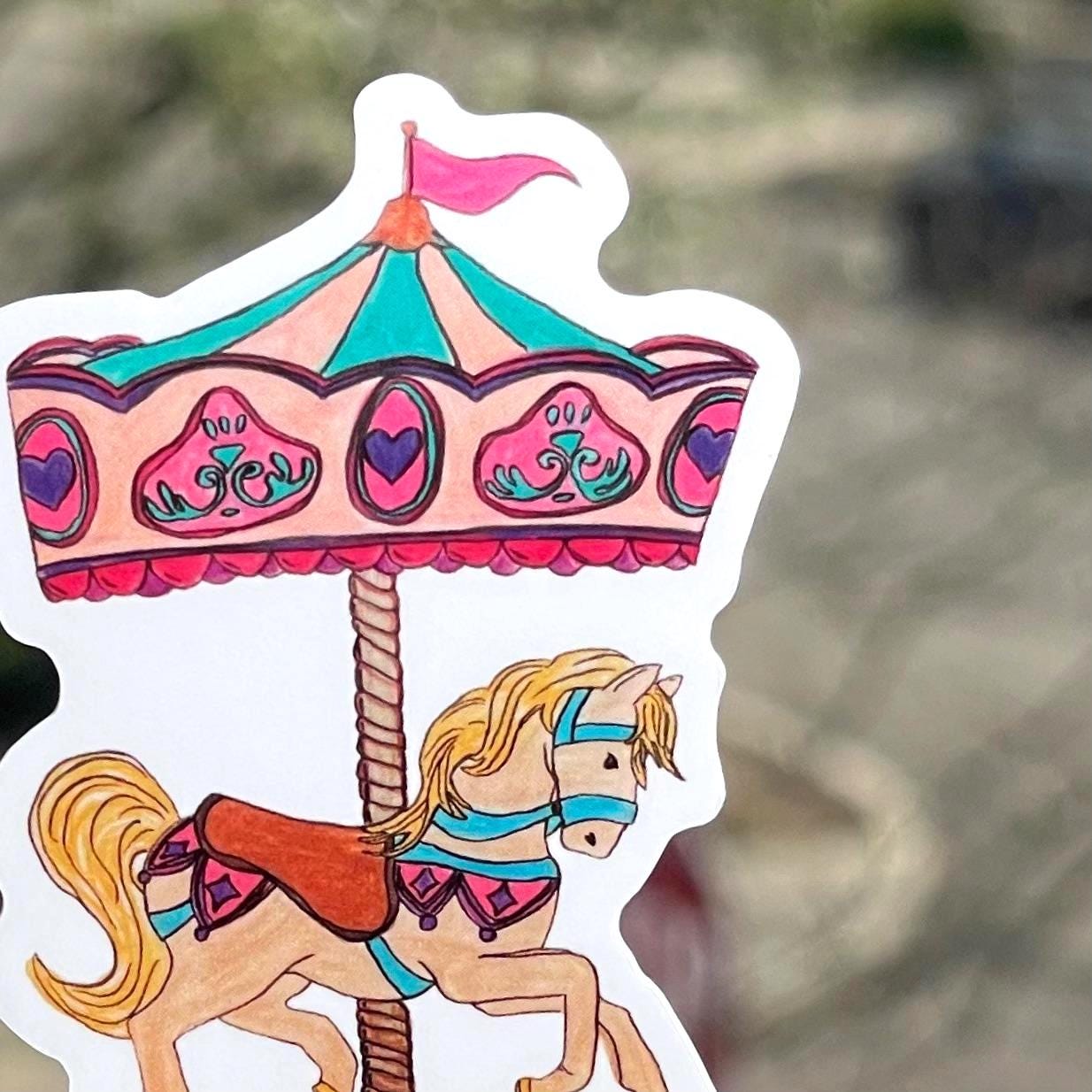 Hand Drawn Carousel Horse Vinyl Sticker | Circus Decal - Etsy