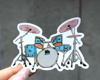 Pegatina de vinilo para batería dibujada a mano / Regalo para baterista