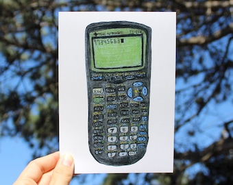 Hand Drawn Graphing Calculator Art Print | Gift for Math Teacher