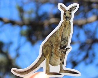 Hand Drawn Kangaroo with Joey Vinyl Sticker | Motherhood Decal