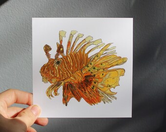 Hand Drawn Lionfish Wall Art Print | Ocean Themed Decor