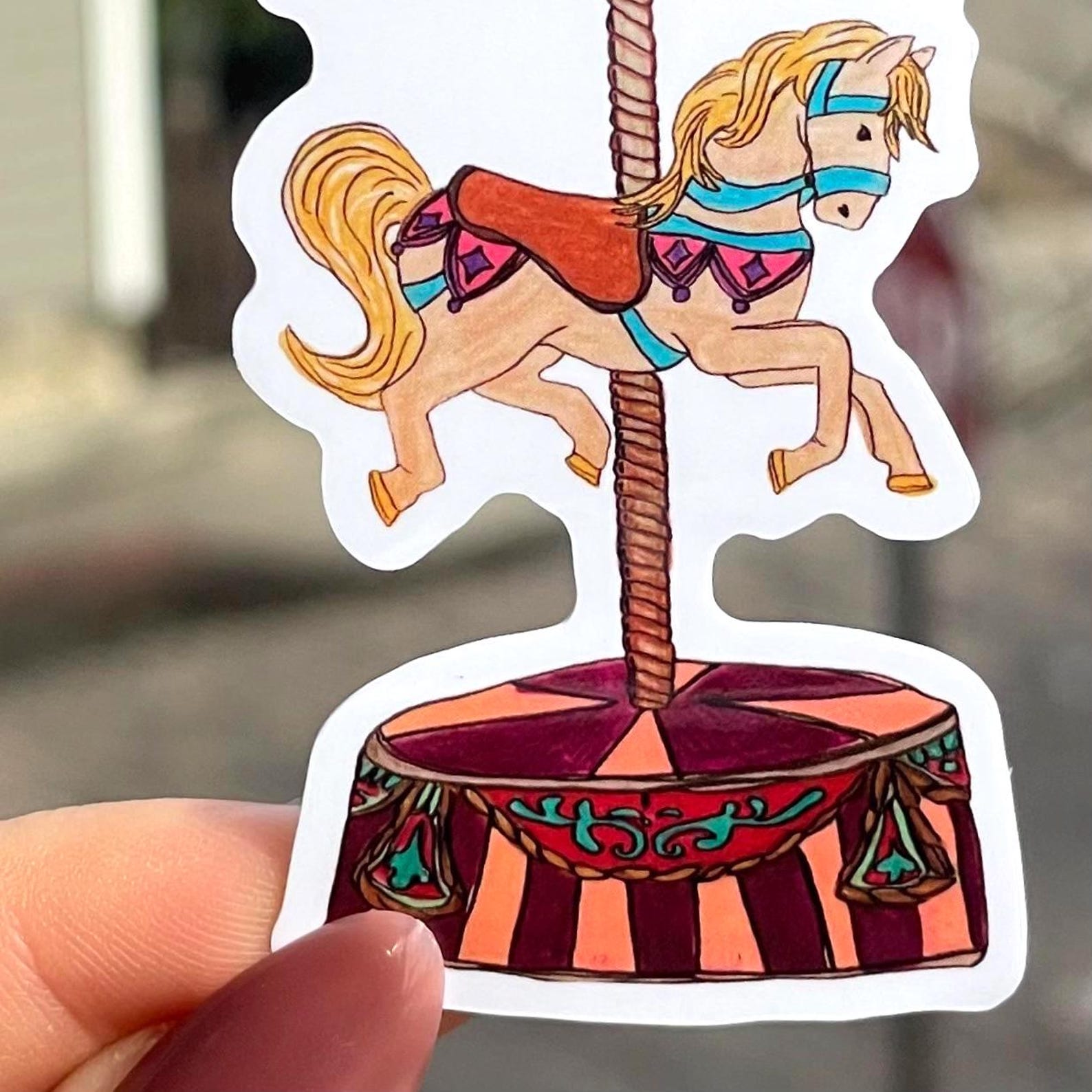 Hand Drawn Carousel Horse Vinyl Sticker | Circus Decal - Etsy