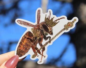 Pegatina de vinilo de abeja reina dibujada a mano / Calcomanía "Salva a las abejas"
