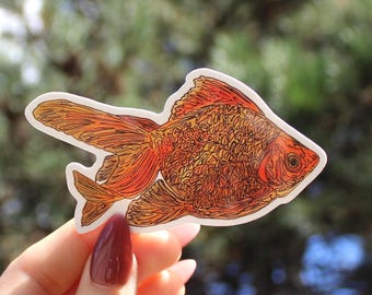 Handgezeichneter Goldfisch Vinyl Aufkleber | Ocean Life Computer Aufkleber