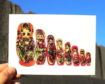 Matryoshka Dolls Art Print | Hand Drawn Folk Art Decor