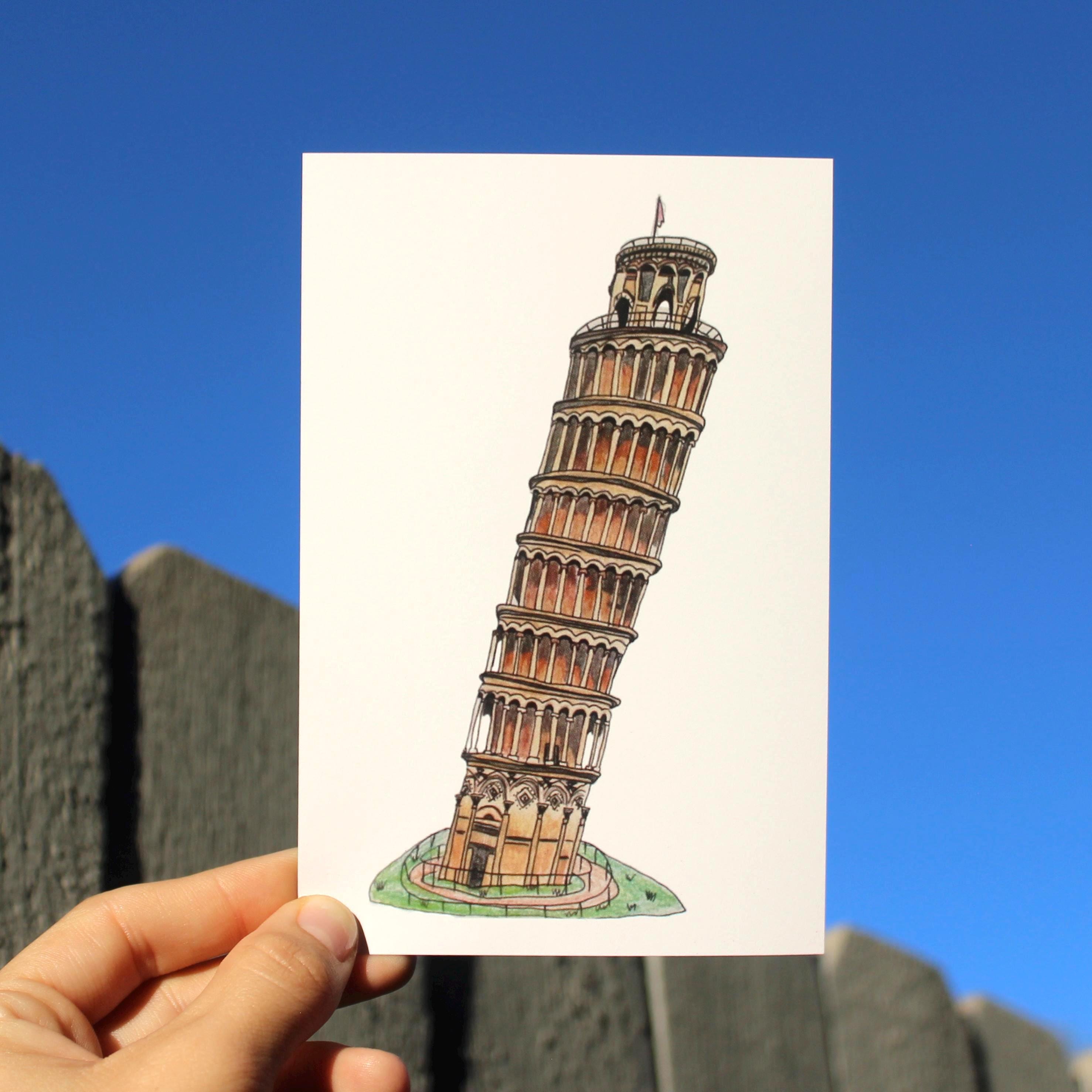 手描きのピサの斜塔のイラスト | イタリアのアートプリント - Etsy 日本
