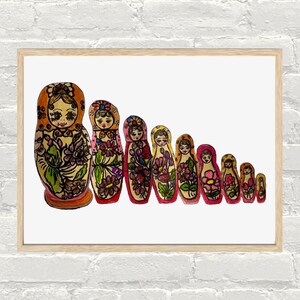 Hand Drawn Russian Nesting Doll Print