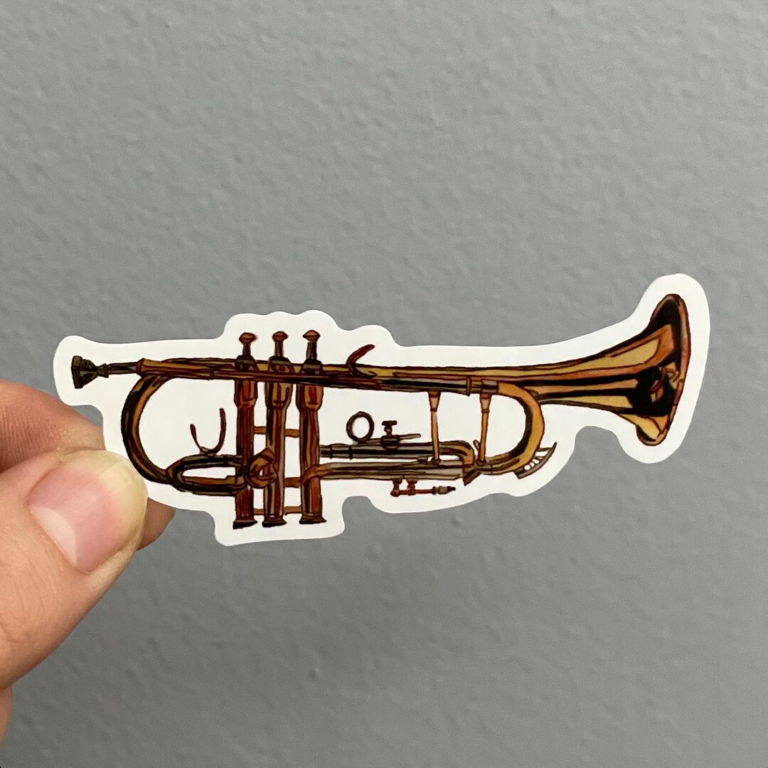 Silver Trumpet Sticker Hand Drawn Trumpet Vinyl Sticker | Band Instrument Decal - Etsy