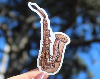 Handgezeichnet Saxophon Vinyl Aufkleber | Jazz Musik Laptop Aufkleber