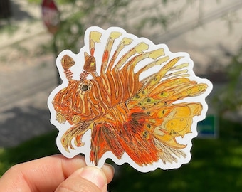 Hand Drawn Lionfish Vinyl Sticker | Marine Art Decal