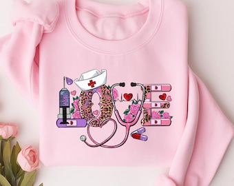 Nurse Valentine Sweatshirt, Leopard Print Love, Nurse Life Top