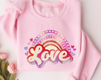 Retro Love Rainbow Graphic Sweatshirt, Valentine's Day Gift