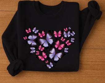 Butterfly Heart Sweatshirt, Pink Purple Graphic Tee