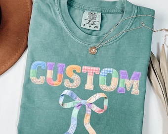 Comfort Colors® Patchwork Personalized Tee, Custom Floral Name Shirt,Mama Nana Shirt, Grandma Gift,Gift For Her,Faux Patchwork Floral Tshirt