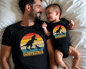 Personalized Dinosaur Father's Day Matching T-Shirts - Dad & Baby T-Rex Tees
