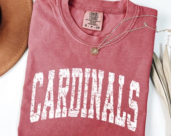 Comfort Colors Cardinals Distressed Mascot Tee, Retro Team Pride Shirt