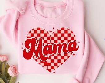 Heart Mama Valentine Sweatshirt, Checkerboard Graphic Tee