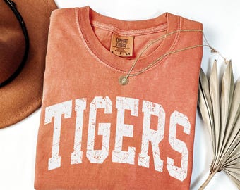 Vintage Tigers Shirt, Comfort Colors Tigers Game Day Shirt, College Spirit Tiger Mascot Shirt, Teacher Gameday Shirt.