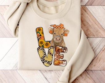 Cow Love Sweatshirt, Sunflower Western Valentine Graphic