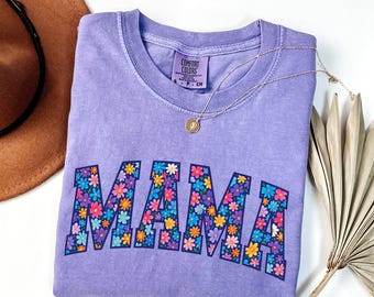 Floral Mama Comfort Colors T-Shirt, Trendy Mom Spring Tee