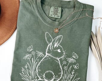 Comfort Colors® Easter Bunny Shirt, Floral Bunny Shirt, Cute Easter Shirt for Women, Spring Easter Rabbit Shirt, Easter Gift