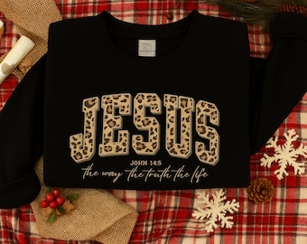 Christian Jesus Sweatshirt, Cheetah Print Bible Verse, Faith Apparel